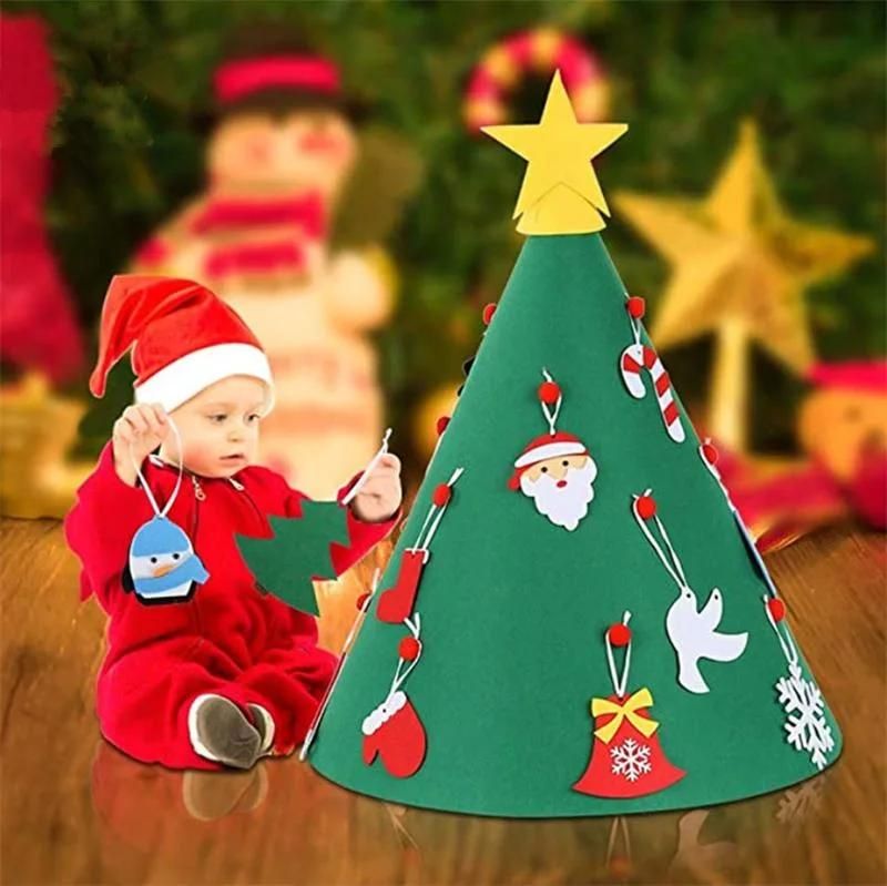 Artificial Tree Decoration Ornaments Felt DIY Santa Claus/Christmas Tree for Kids