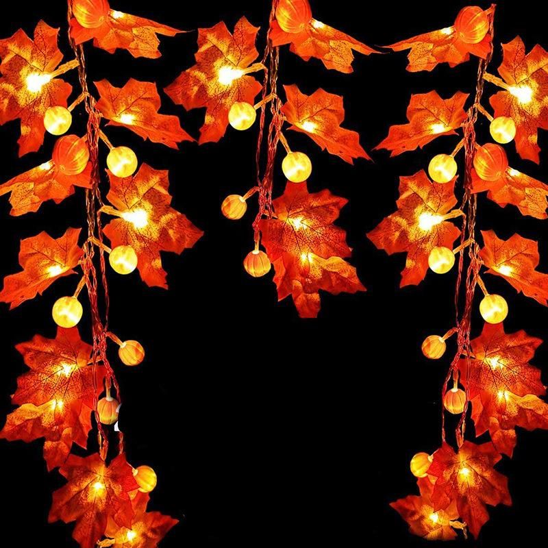 New LED Maple Leaf Pumpkin Lantern String Halloween Decoration Light