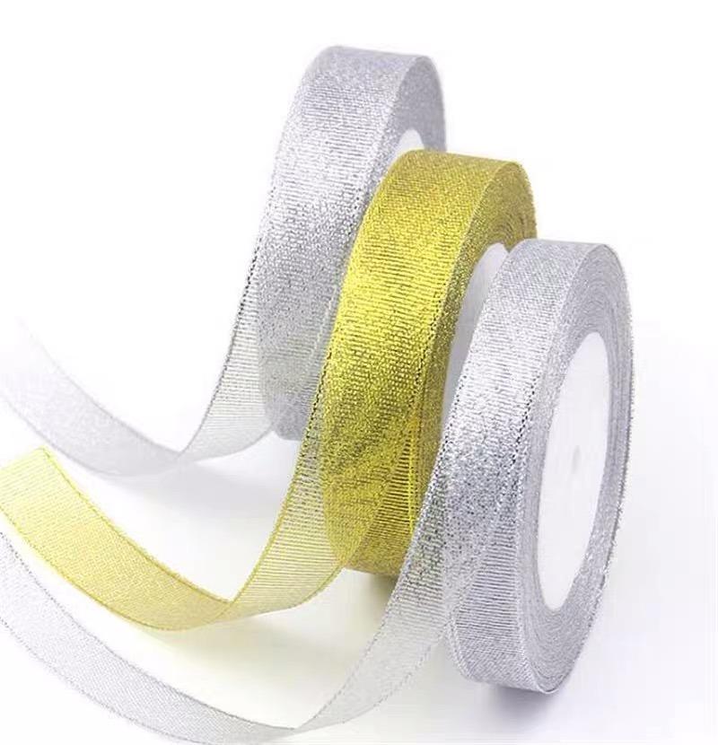 Christmas Glitter Gold and Silver Metallic Decorative Ribbon