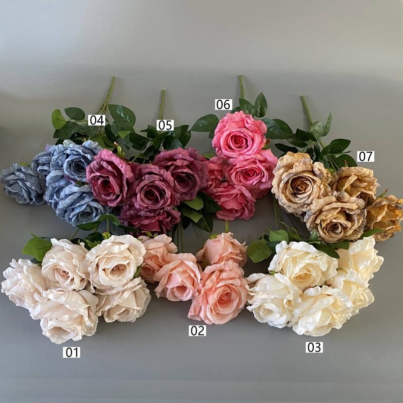 Hot Sale Quality Silk 5heads Rose Flower Silk Rose Flower Bouquet for Wedding Decoration