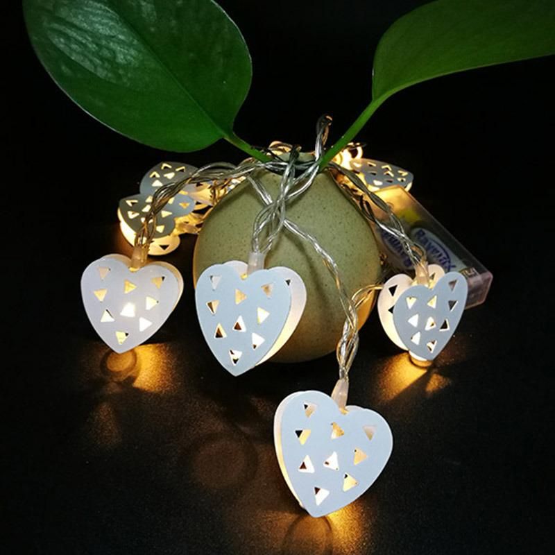 Valentine′s Day Decorations Battery Operated Metal Heart Fairy 10 LED String Light