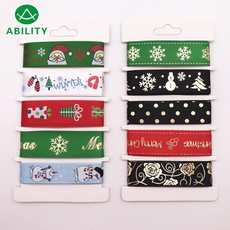 Wedding Christmas Varous Festival Printed Polyester Pretty Gift Satin Grosgrain Ribbon