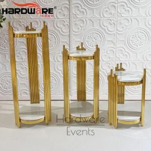 Customized Size Round Gold Metal Marble Top Display Elegant Wedding Cake Table