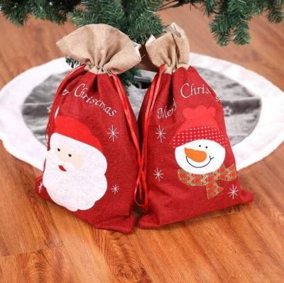 Christmas Portable Drawstring Linen Candy Gift Bag