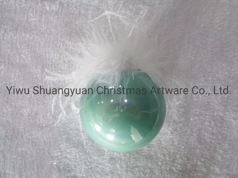 8cm Mint Green Pearl Light Plastic Christmas Balls with Feather