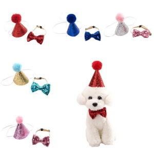 Amazon Hot Selling Pet Dog Hat Bow Tie Bow Knot Collar Birthday Hat Party Decoration