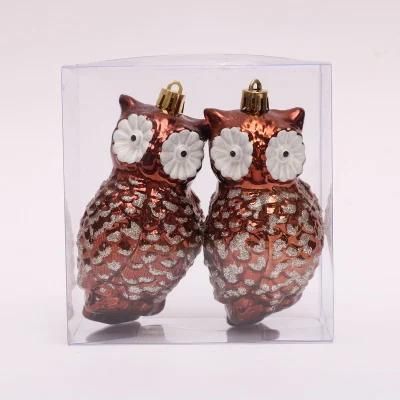 High Quality Cooper Color Hand Painted 11cm Plastic Owl Hanging Ornament