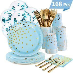 168PCS Blue Party Disposable Tableware Set Wedding Party Table Decoration