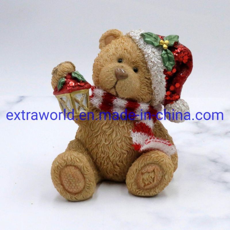 Cute Cartoon Teddy Bear Holding Christmas Lantern Table Top Decoration