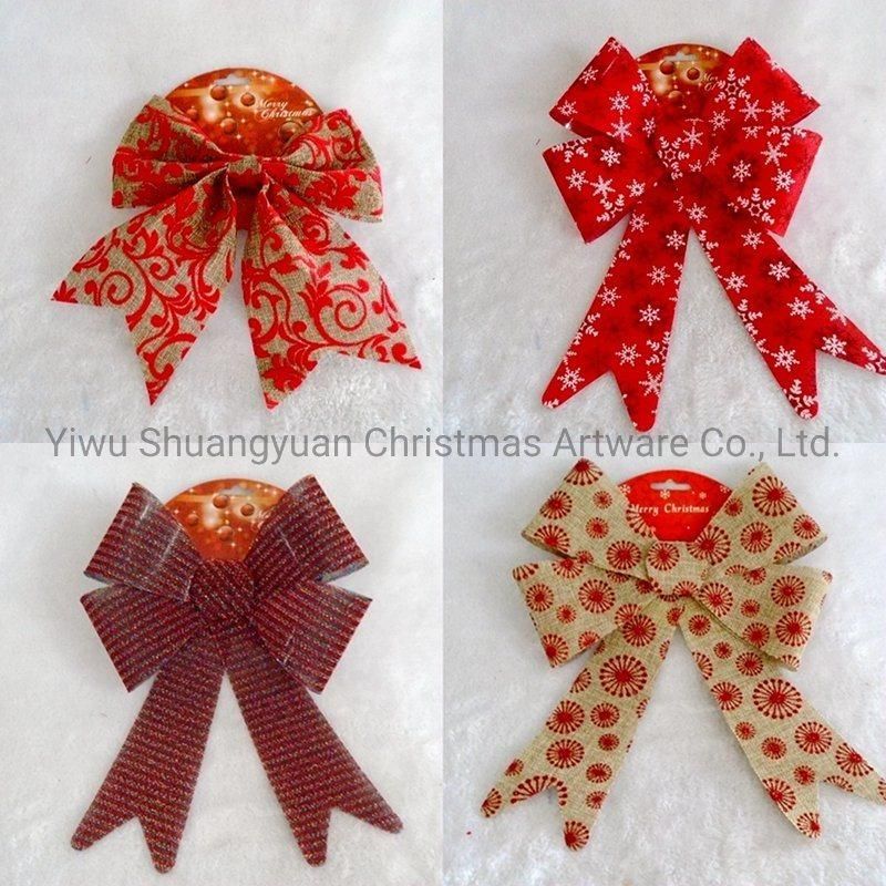 Gold 3PCS PVC Print Bowknot Christmas Tree Decoration Bowknot