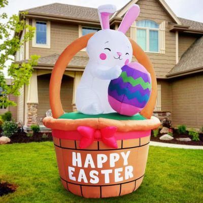 Inflatable Bunny with Basket with LED Light for Outdoor Easter Celebration Use