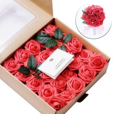 Foam Roses PE Rose Head Boxed 8cm White Red Pink Roses Artificial Flowers