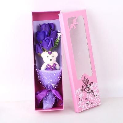 Soap Flower Gift Box Rose 3PCS Soap Roses in Gift Box with Teddy Bear