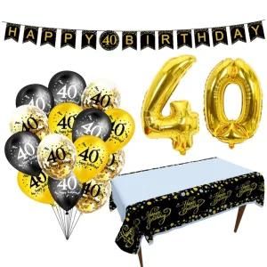 40th Black Gold Happy Birthday Banner Balloons Helium Number Foil Balloon