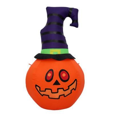 4FT Halloween Inflatables Pumpkin Wth Wizard Hat LED Yard Decorations