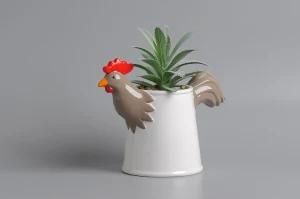 New Style Ceramic Chicken Decoration with Plant