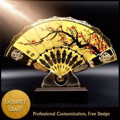 Custom Foldable Chinese Metal Gold Handfan Hand Held Fan for Gift