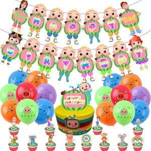 Cocomelon Party Banner Balloon Cake Topper Children&prime; S Birthday Party Supplies