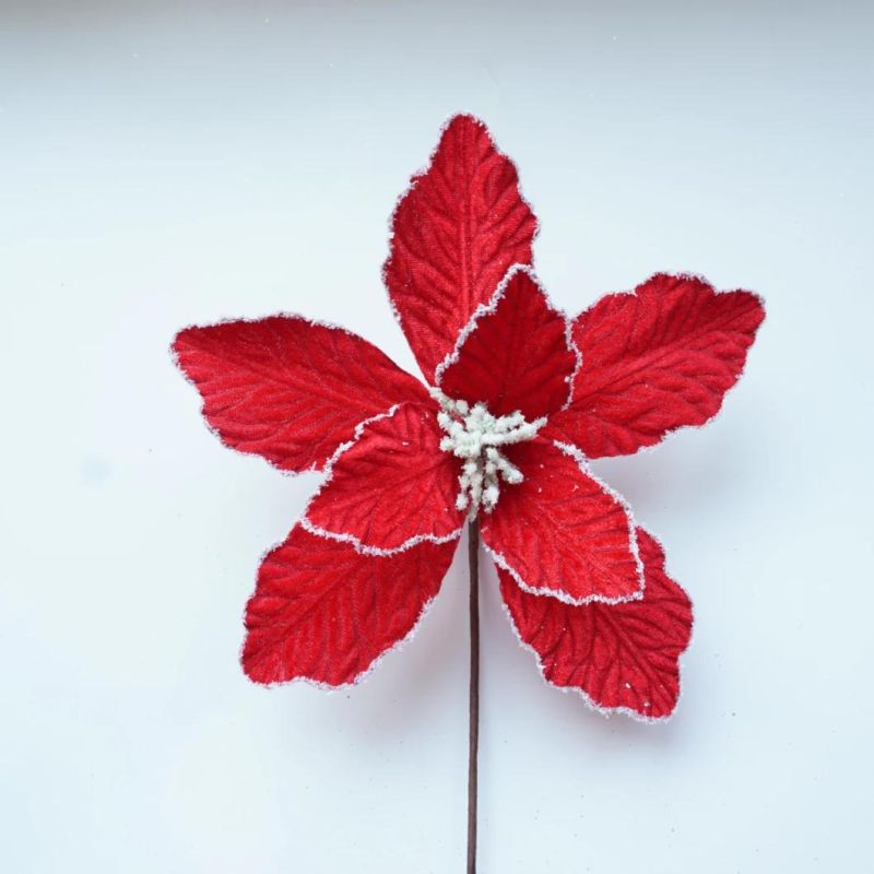 Cheap Wholesale Artificial Glitter Red Christmas Flower Poinsettia for Tree Decoration