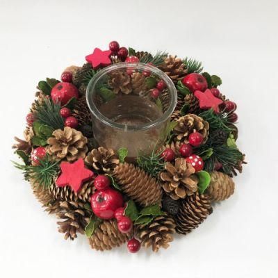 Hot Sale Custom Wholesale 24 Inch Wreath Cotton and Red Berry Gift Christmas Decoration Wreath