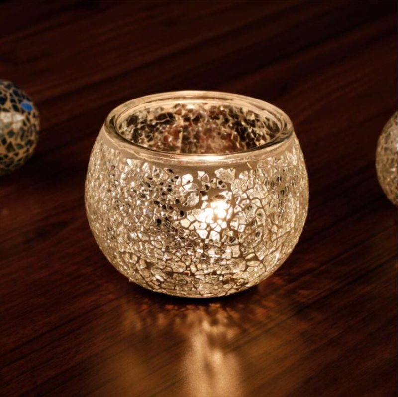 High Quality Handmade Cracked Glass Candle Jar Multi-Color Tealight Holders