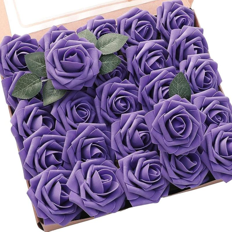 25PCS Artificial Roses Flowers Realistic Roses Flower Heads Real Looking Foam Rose with PE Stem for DIY Wedding Bouquets Bridal Shower Party Valentine Day Home