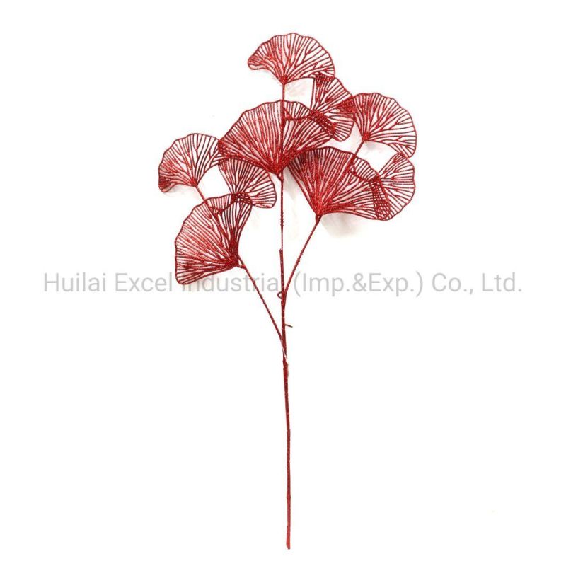 Ginkgo Leaf Pick Christmas Decoration Glitter Christmas Bouquet Artificial Pick