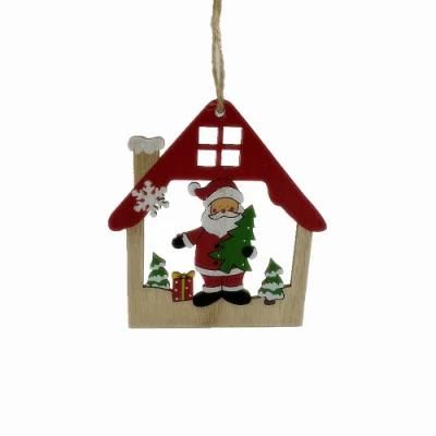Wooden Hollowed-out House Shape Hanging Ornaments for Xmas