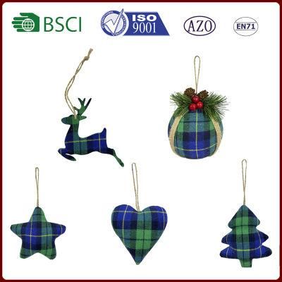 Christmas Decoration Sales 2022 Hanging Ornament Green Tartan Christmas Tree Ornament