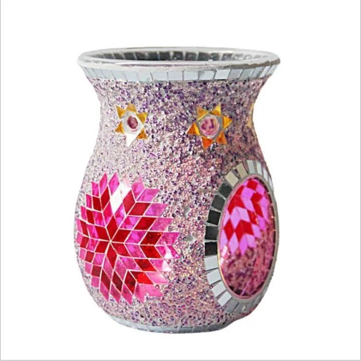 Handmade Glass Candlejar Coloreful Mosaic Hurricane Tealight Candle Holder