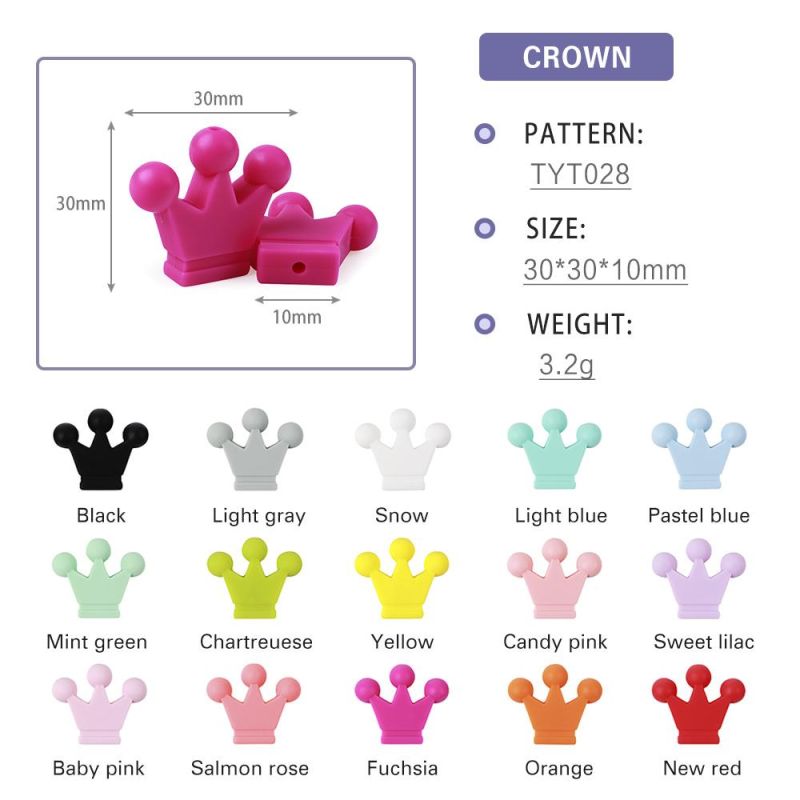Silicone Crown Beads BPA Free Silicon Teething Beads Baby Chew Teething Necklace DIY Pacifier Clips Accessory
