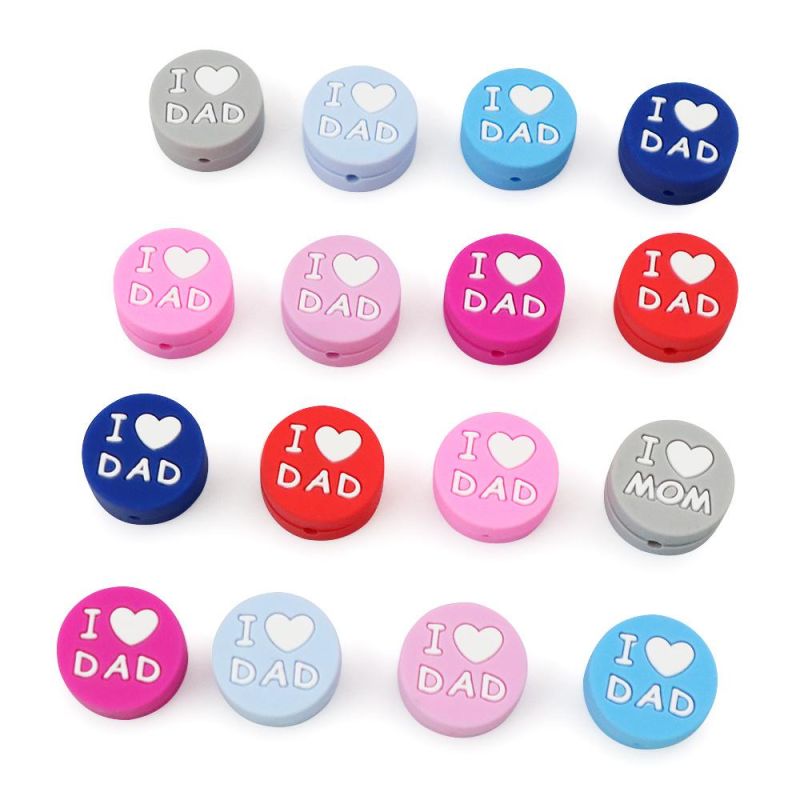 Silicone Teether Disc I Love Mom Baby Pacifier Clip Chain Nursing Accessories Safety Silicone Toys Tooth Training