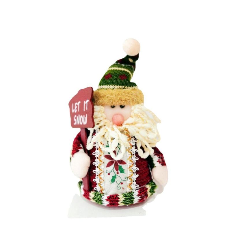 Christmas Decoration Desktop Ornaments Sitting Snowman Wooden Beads Long Legs Cloth Doll Santa Claus Doll