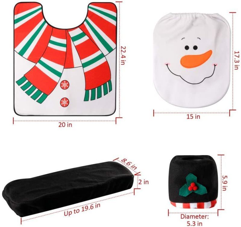 Snowman Santa Toilet Seat Cover and Rug Set Red Christmas Decorations Bathroom