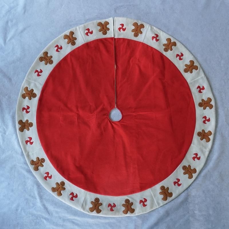 Christmas Tree Skirt 120cm Red and Green Tree Skirt with Santa Design Xmas Tree Skirt for Christmas DEC