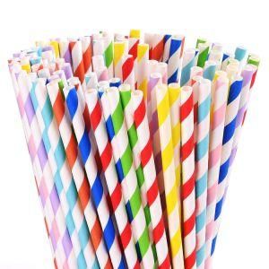 Umiss 200 Biodegradable Colors Striped Paper Straws Rainbow for Juice Cocktail Coffee Wedding Bridalbaby Shower Holiday Party Supplies