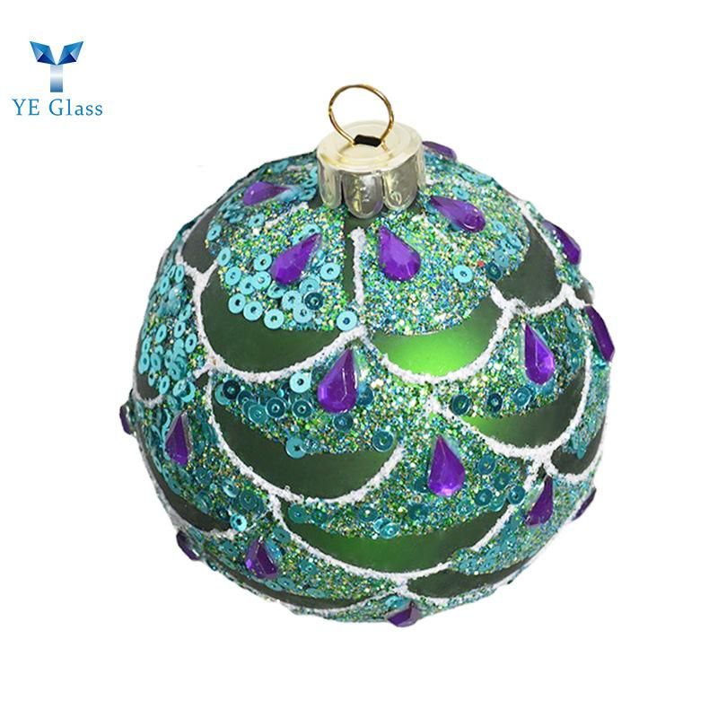 Customized Green Round Blue Sequins Arc Grain Glass Decoration Balls