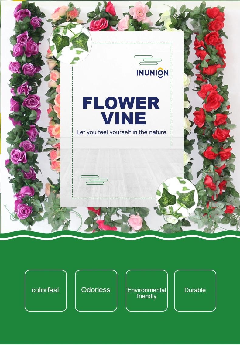 7.6FT Rose Vine Flowers Plants - Bstc Artificial Flower Flowers Rose Vine IVY Garlands Hanging for Wedding Party Garden Wall Decoration Silk Flowers Pink