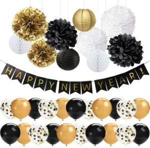 Happy New Year Banner Latex Balloon Paper Lantern New Year Party Decoration