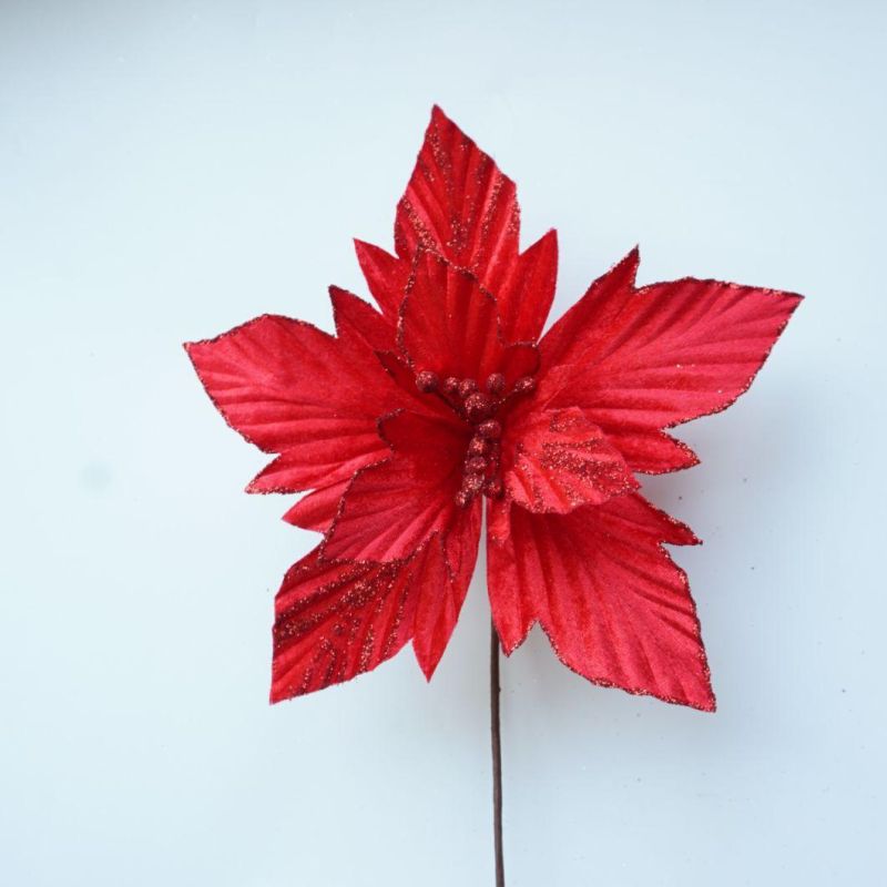 Christmas Glitter Poinsettia Bronzing Flannelette Gauze Flower for Tree Decoration