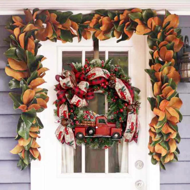 Customized 40cm Dia Christmas Wreath with Car Ribbon Red Cherries Decorations