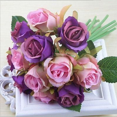 Artificial Real Touch Roses Flowers 12 Heads Arrangement Silk Bouquet for Home Office Parties Bridal and Wedding Decoration