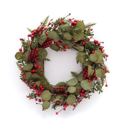 Wholesale Christmas Party Favor 38cm Outer Diameter Wreath with Leaves +Fabric+Leaves