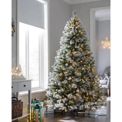 Snow Flocked Mixed Pine Christmas Tree with Chasing Warm LED Lights 7 FT 2.1 M