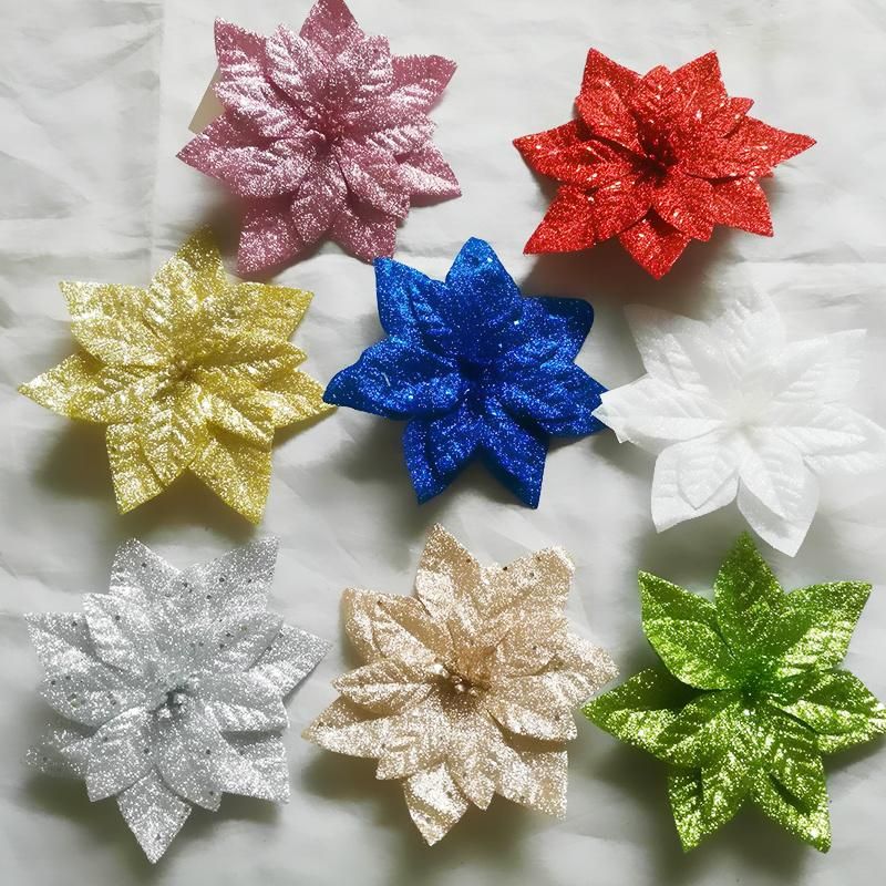 Hot Sale Artificial Simulation Velvet Xmas Flowers with Clip for Christmas Decoration
