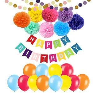 Birthday Party Decorations Happy Birthday Banners Paper Flowers Balloons Set
