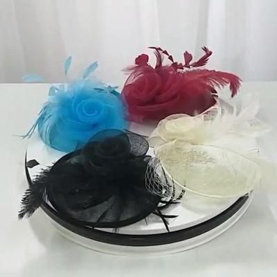 Hemp Yarn Mesh Feather Banquet Party Wedding Organza Hat Caps