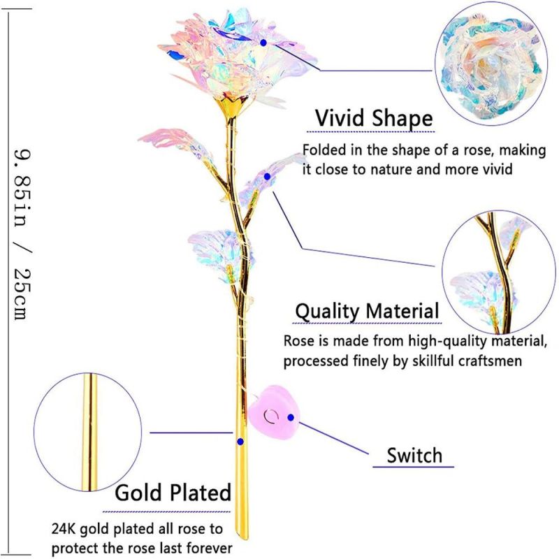 Mother′s Day Gift Galaxy Rose Rainbow Rose 24K Gold Rose Artificial Crystal Rose Starry Sky Gold-Plated Rose Gold Foil Rose