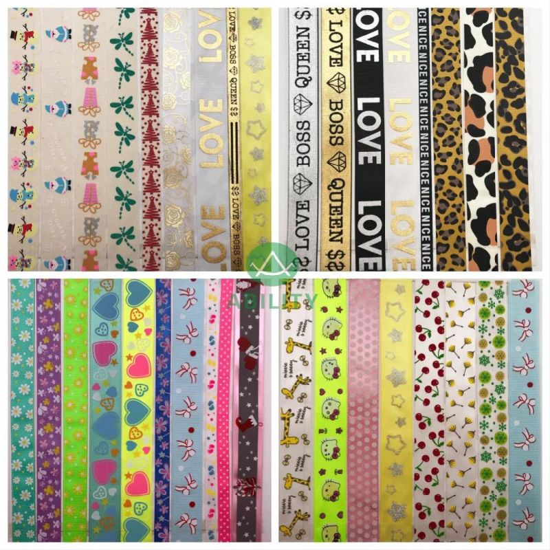 Hot Selling Polyester Snow Printed Chiristmas Grosgrain Ribbon