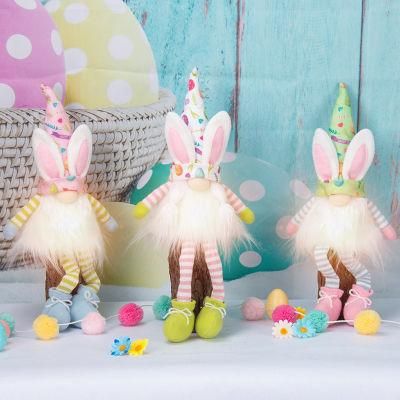 Cross-Border New Easter Decoration Supplies Rudolph Small Gifts Easter Bunny with Lights Doll Doll Ornaments